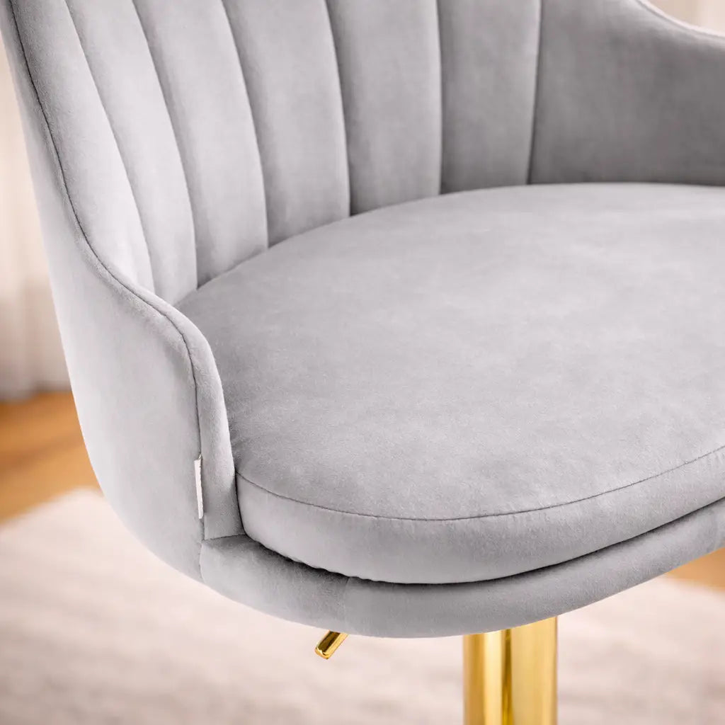 Luxury Bar Stool with Rich Grey Velvet Upholstery and Gold Frame