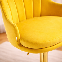 Luxury Bar Stool with Rich Yellow Velvet Upholstery and Gold Frame
