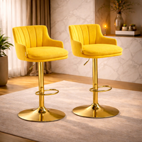 Luxury Bar Stool with Rich Yellow Velvet Upholstery and Gold Frame