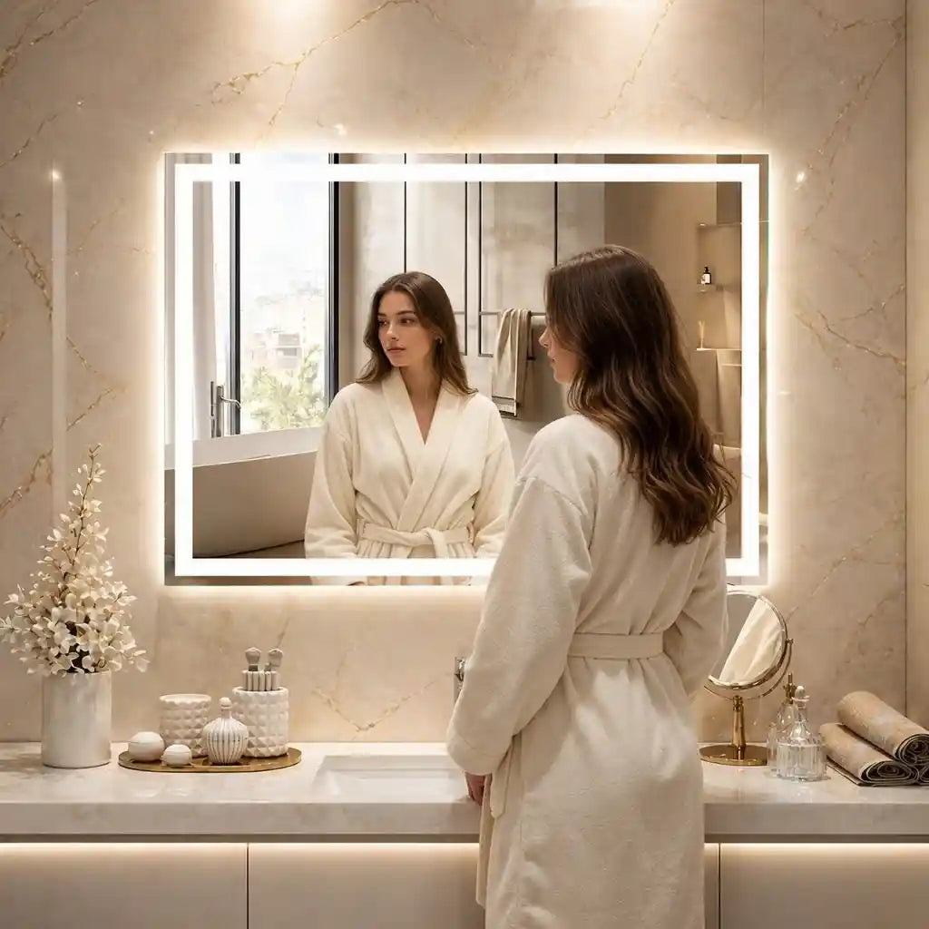 Luxury Bathroom Mirror Cabinet with Border Glow Lighting