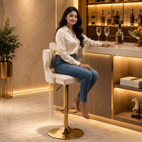 Luxury Beige Leatherette Bar Lounge Chair with Gold Base