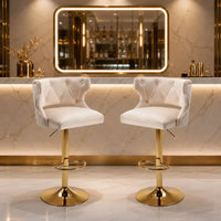 Luxury Beige Leatherette Bar Lounge Chair with Gold Base