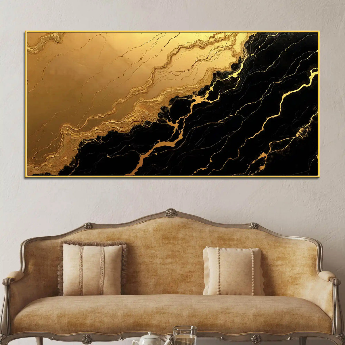 Luxury Black and Gold Fluid Marble Abstract Canvas Wall Painting