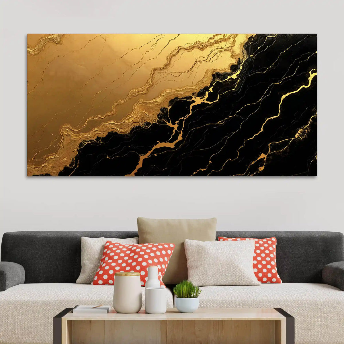 Luxury Black and Gold Fluid Marble Abstract Canvas Wall Painting