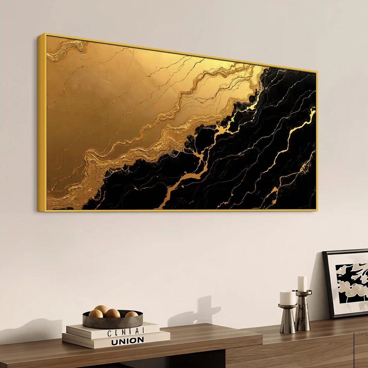 Luxury Black and Gold Fluid Marble Abstract Canvas Wall Painting
