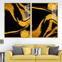 Luxury Black and Golden Marble Effect Acrylic Floating Wall Painting Set of 2