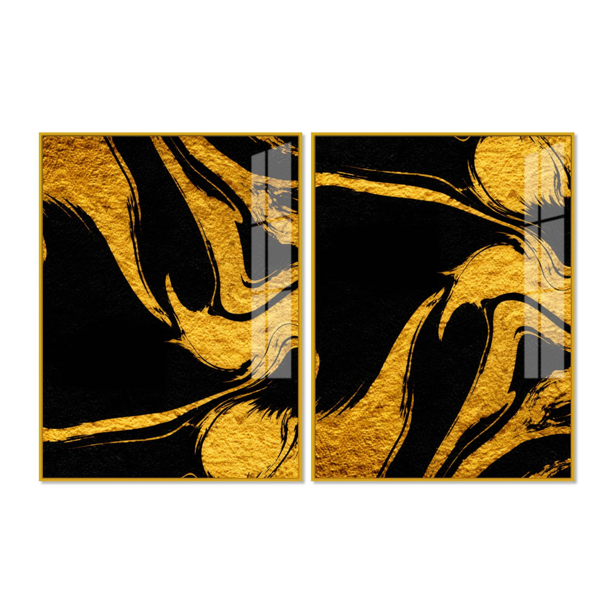 Luxury Black and Golden Marble Effect Acrylic Floating Wall Painting Set of 2