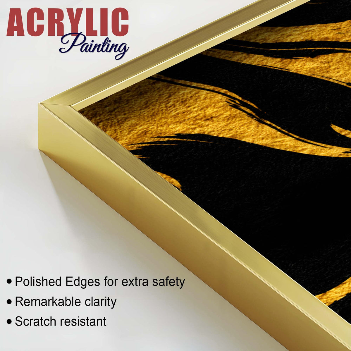 Luxury Black and Golden Marble Effect Acrylic Floating Wall Painting Set of 2