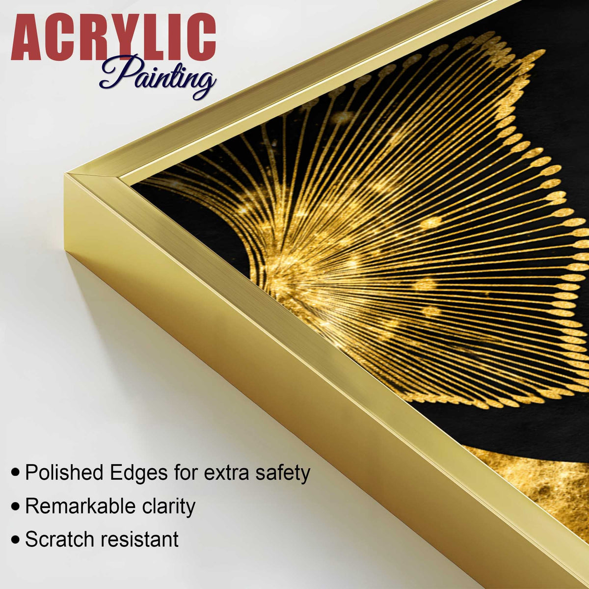 Luxury Black Gold Botanical Ginkgo Leaf Abstract Acrylic Floating Wall Painting Set of 2