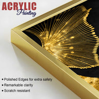 Luxury Black Gold Botanical Ginkgo Leaf Abstract Acrylic Floating Wall Painting Set of 2