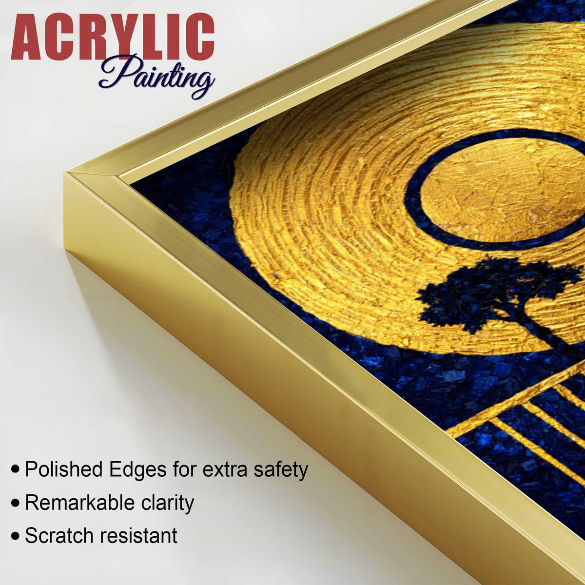Luxury Blue and Gold Cosmic Earth Acrylic Floating Wall Painting Set of 2