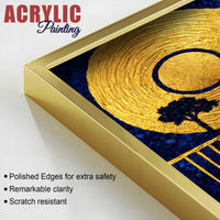 Luxury Blue and Gold Cosmic Earth Acrylic Floating Wall Painting Set of 2