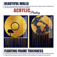 Luxury Blue and Gold Cosmic Earth Acrylic Floating Wall Painting Set of 2