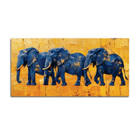 Luxury Blue Elephant Parade Abstract Canvas Wall Painting