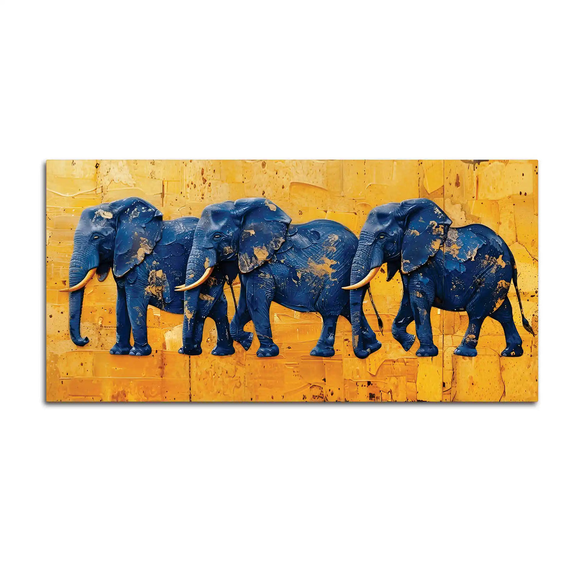 Luxury Blue Elephant Parade Abstract Canvas Wall Painting