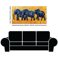 Luxury Blue Elephant Parade Abstract Canvas Wall Painting