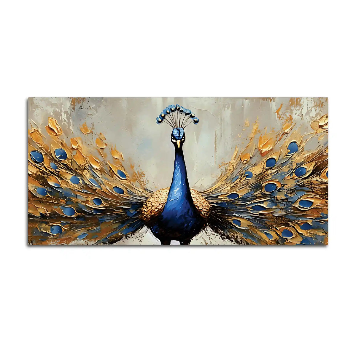 Luxury Blue Peacock Opening Feathers Abstract Canvas Wall Painting