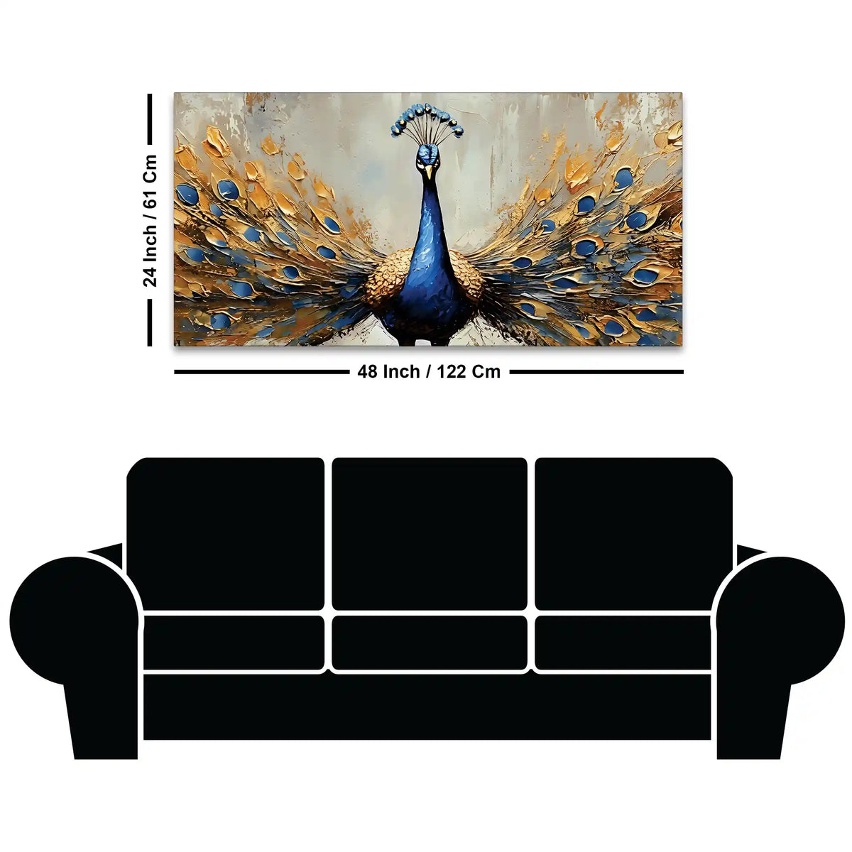 Luxury Blue Peacock Opening Feathers Abstract Canvas Wall Painting