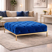 Luxury Blue Tufted Ottoman