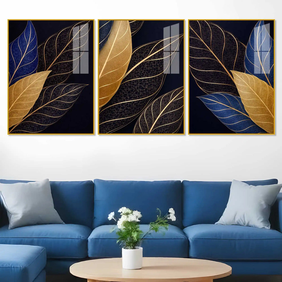 Luxury Botanical Wall Art Acrylic Floating Frame Wall Painting Set of 3