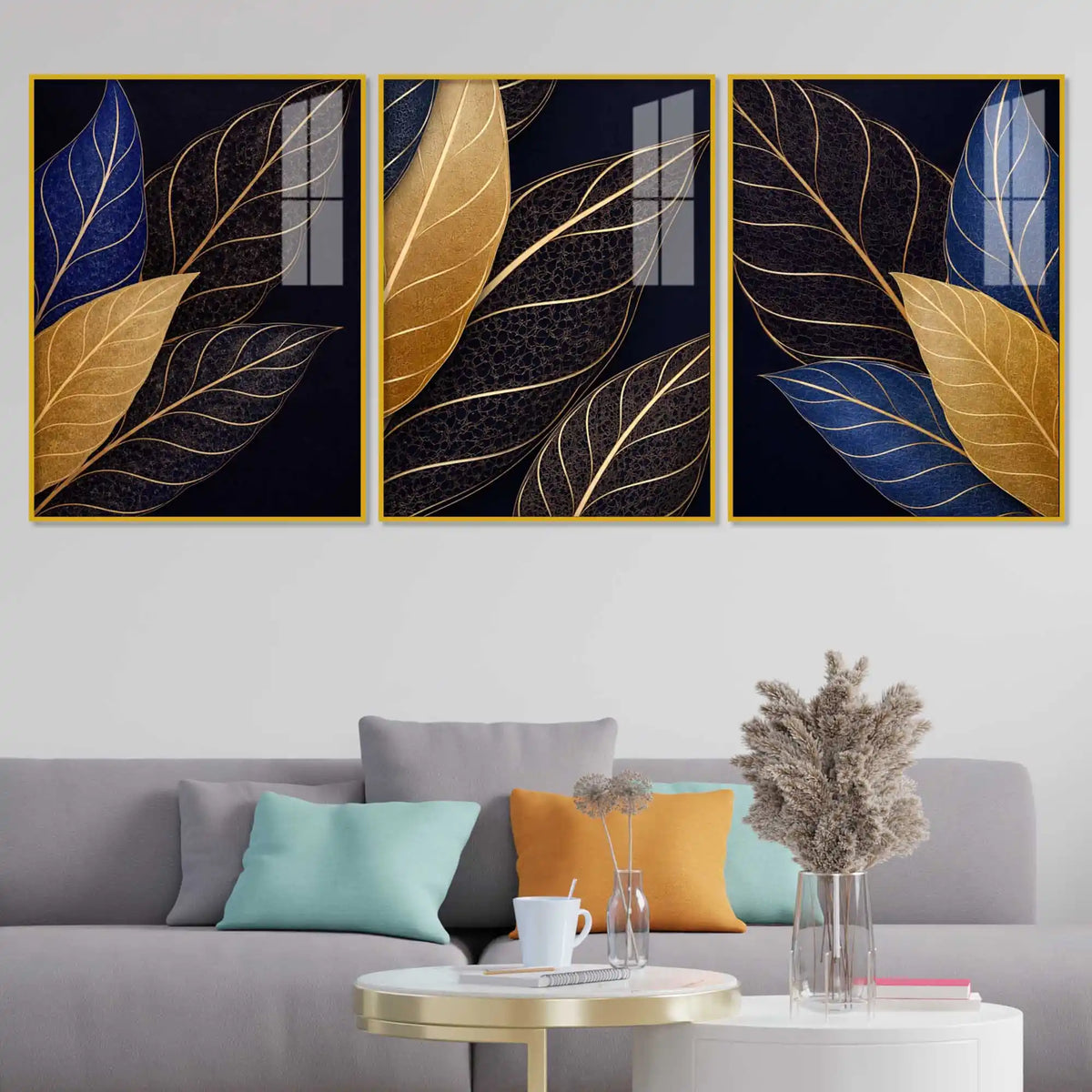 Luxury Botanical Wall Art Acrylic Floating Frame Wall Painting Set of 3