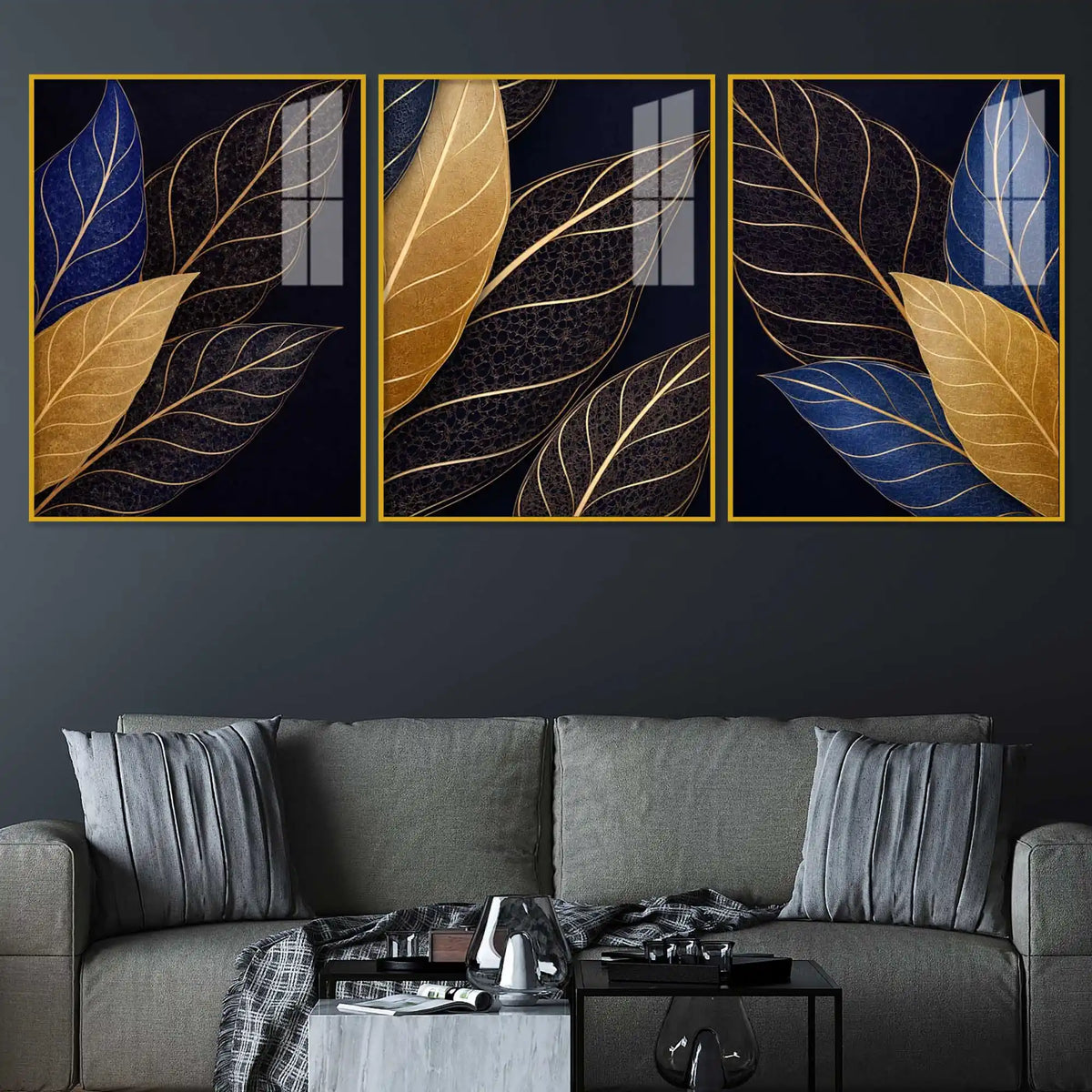 Luxury Botanical Wall Art Acrylic Floating Frame Wall Painting Set of 3