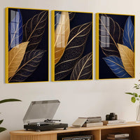 Luxury Botanical Wall Art Acrylic Floating Frame Wall Painting Set of 3