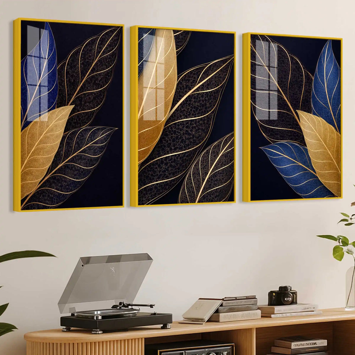 Luxury Botanical Wall Art Acrylic Floating Frame Wall Painting Set of 3