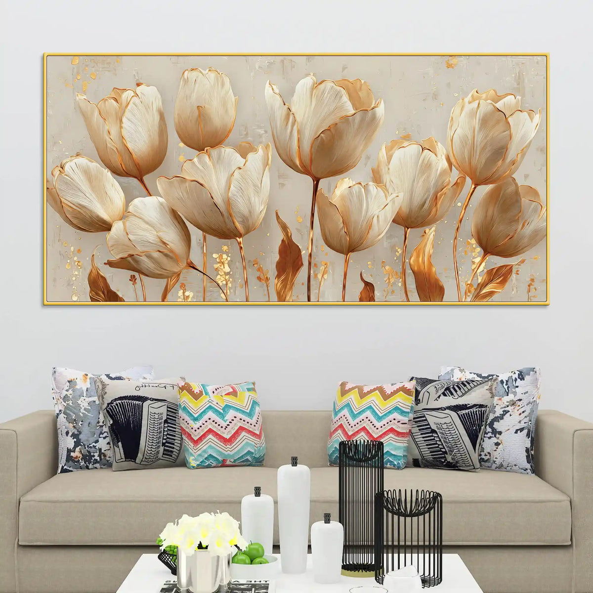 Luxury Botanical White Tulip Flower Modern Canvas Wall Painting