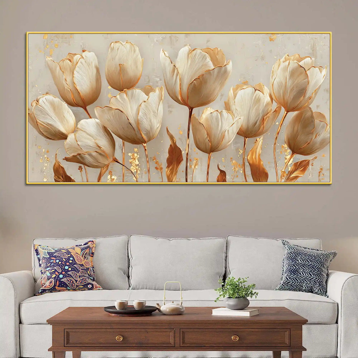Luxury Botanical White Tulip Flower Modern Canvas Wall Painting