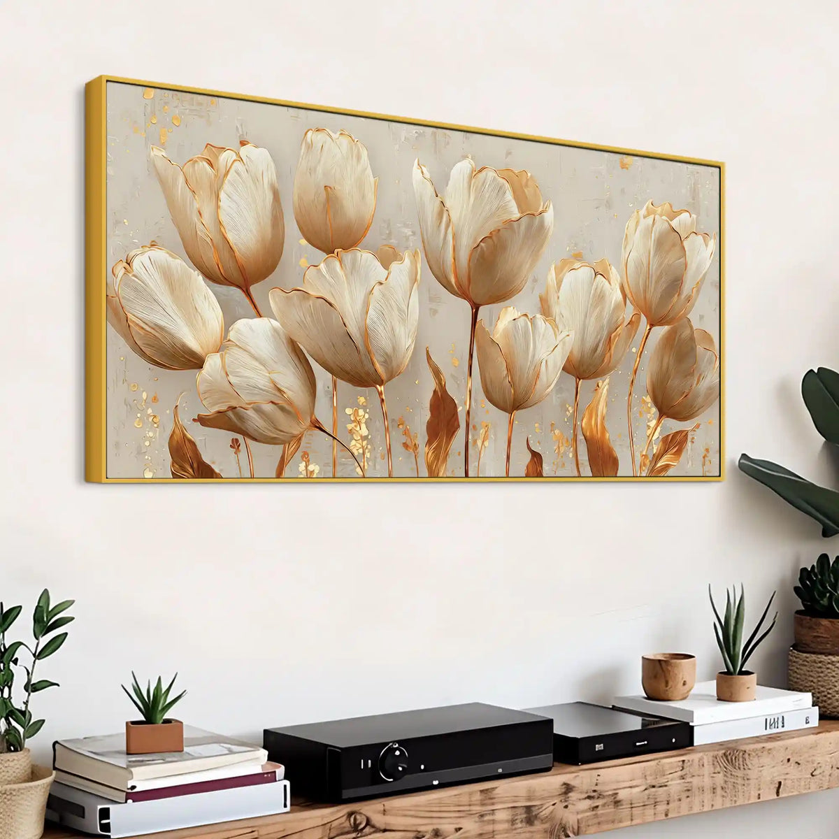 Luxury Botanical White Tulip Flower Modern Canvas Wall Painting