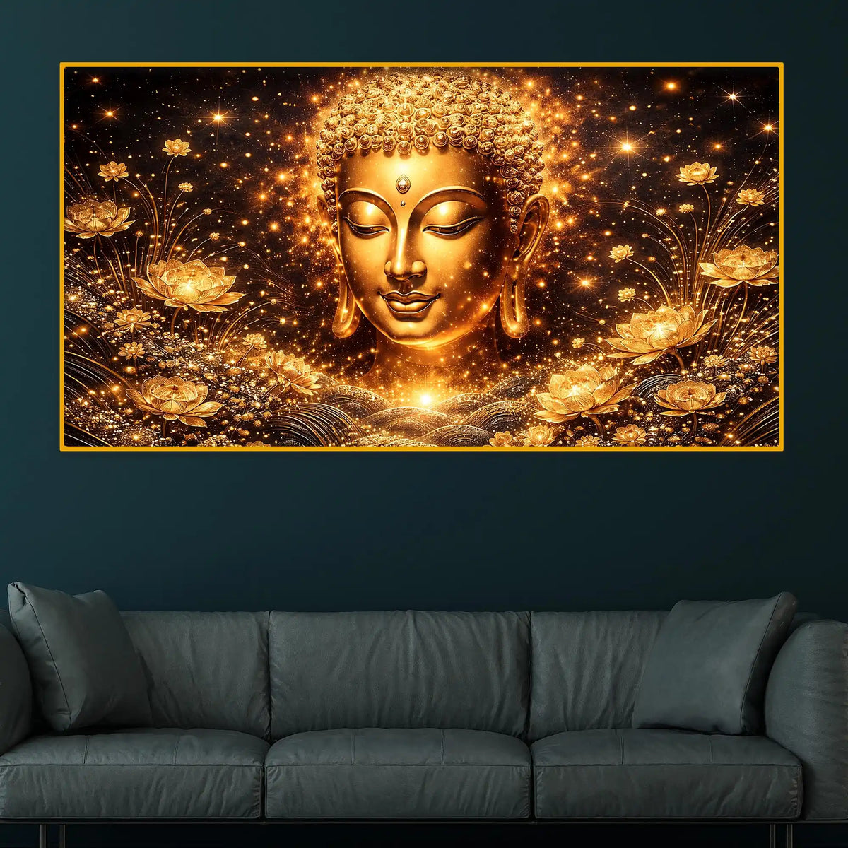 Luxury Buddha Face Crystal Glass Painting for Living Room Décor