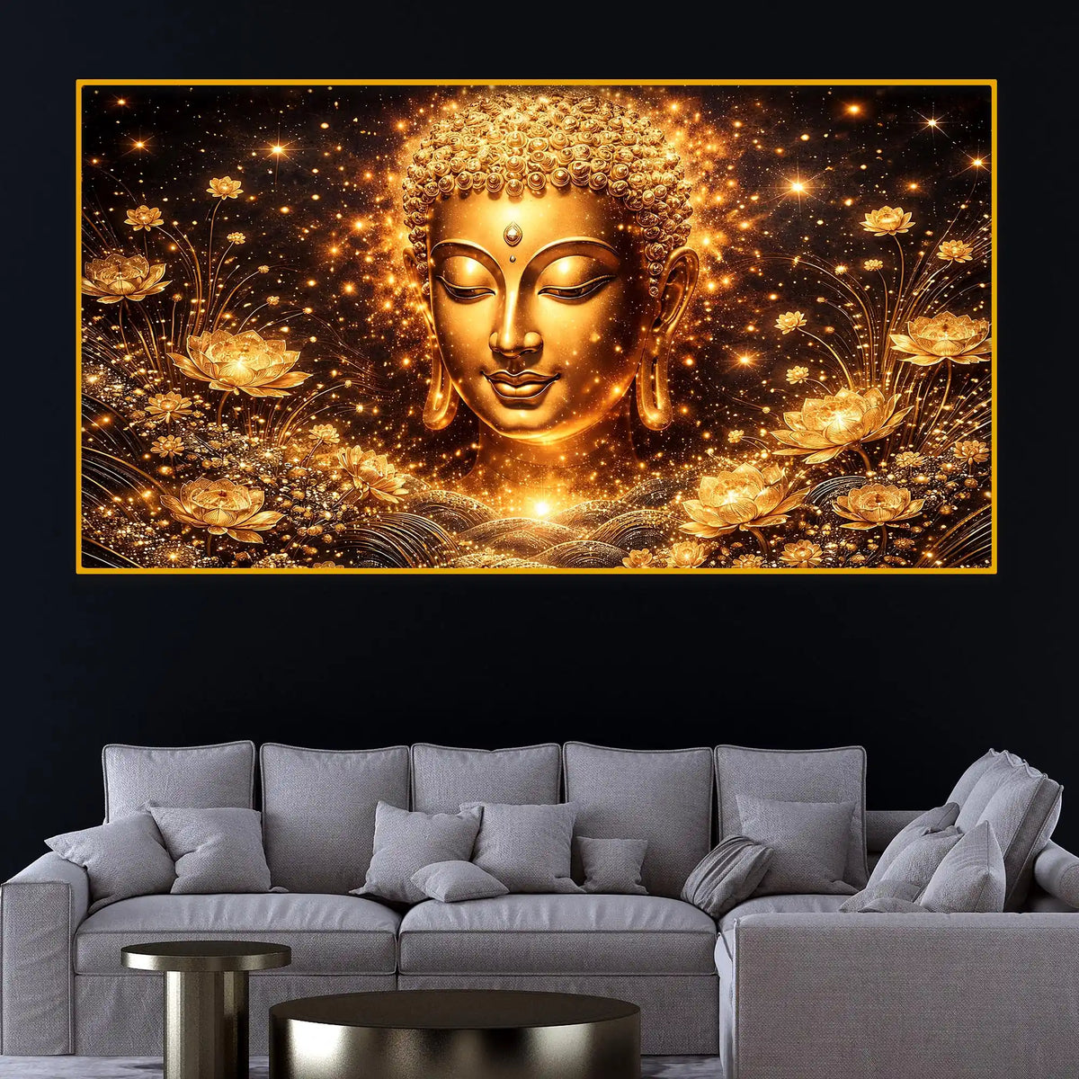 Luxury Buddha Face Crystal Glass Painting for Living Room Décor