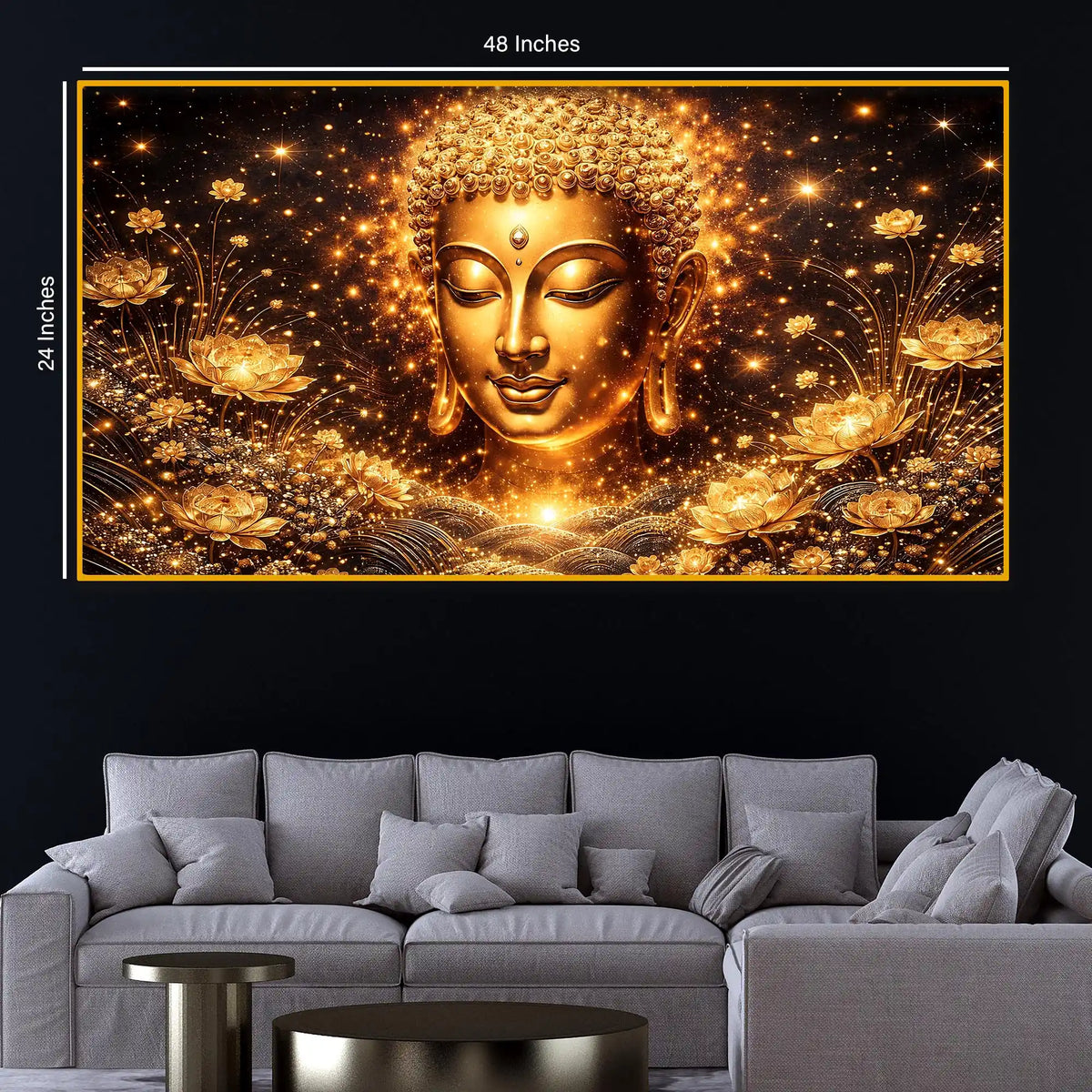 Luxury Buddha Face Crystal Glass Painting for Living Room Décor