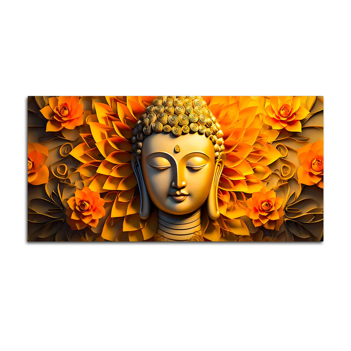 Luxury Buddha Face Wall Painting with Floral Background
