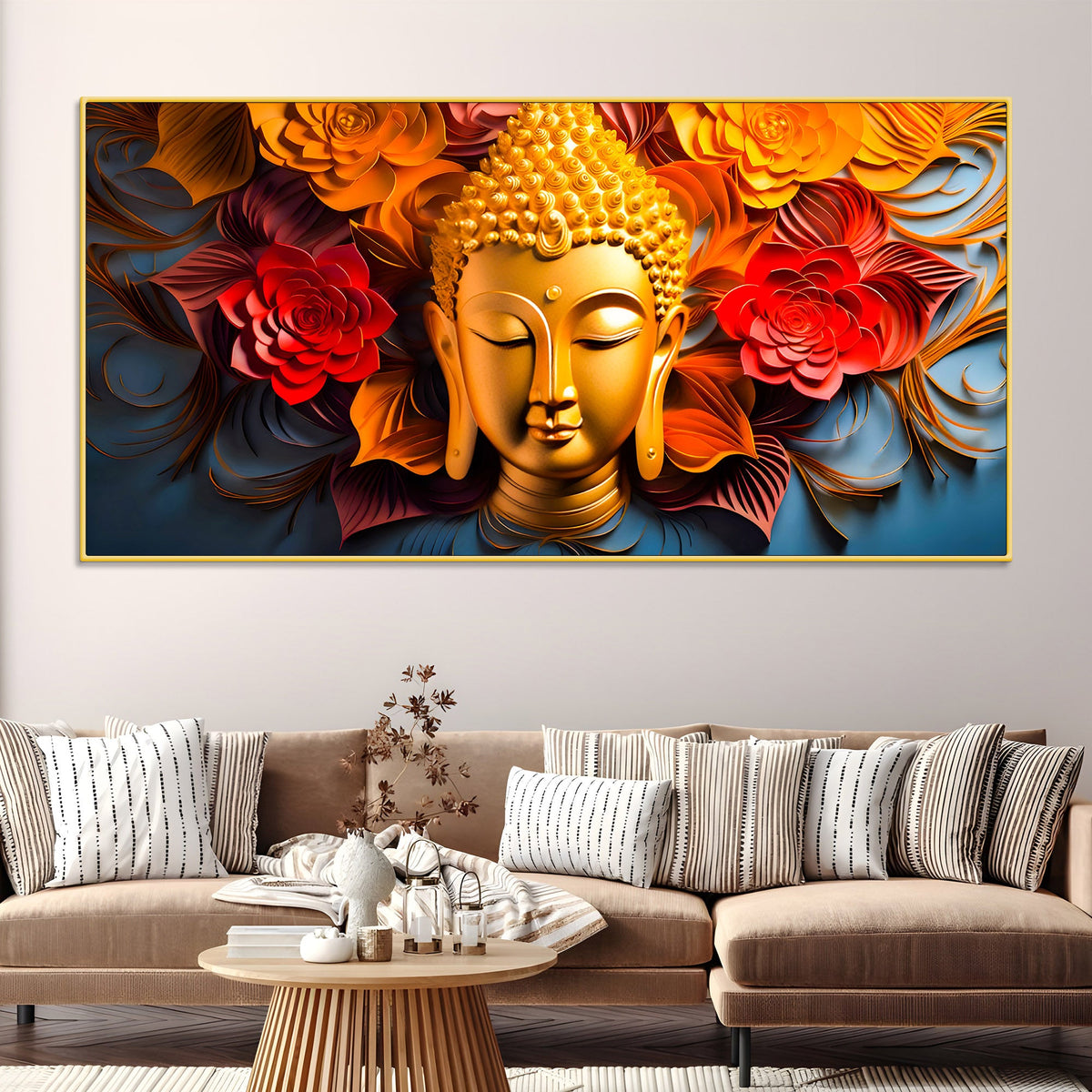 Luxury Buddha Floral Canvas Painting for Home & Office