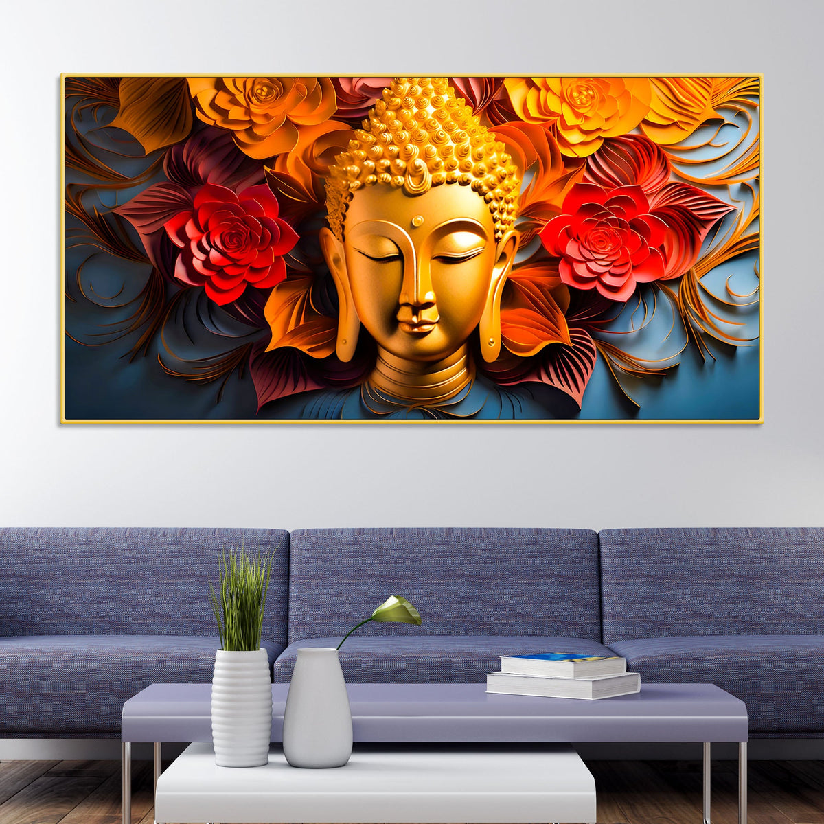 Luxury Buddha Floral Canvas Painting for Home & Office