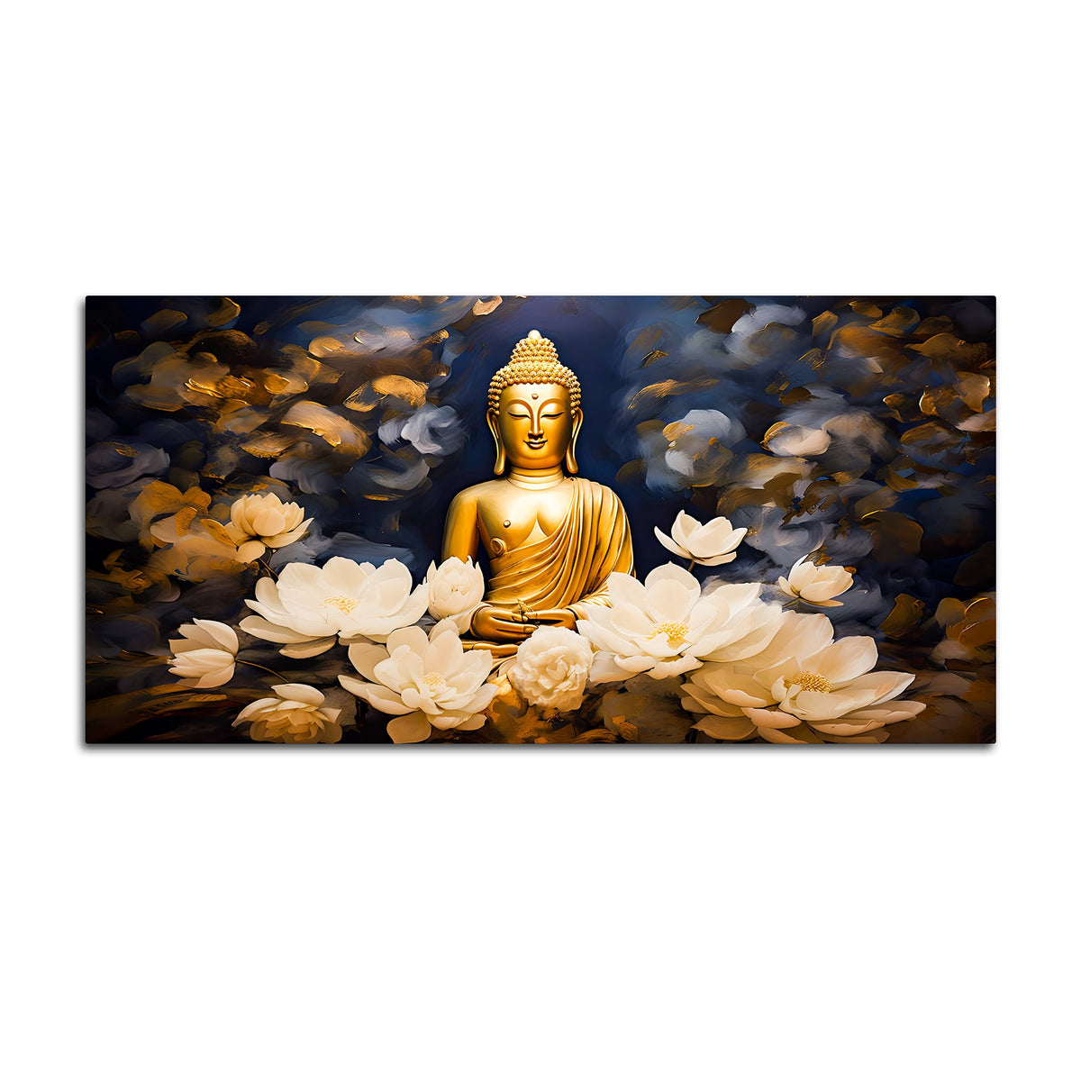 Luxury Buddha Meditation Wall Painting with White Lotus Art