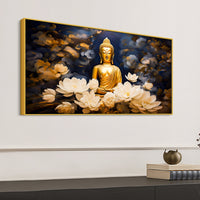 Luxury Buddha Meditation Wall Painting with White Lotus Art