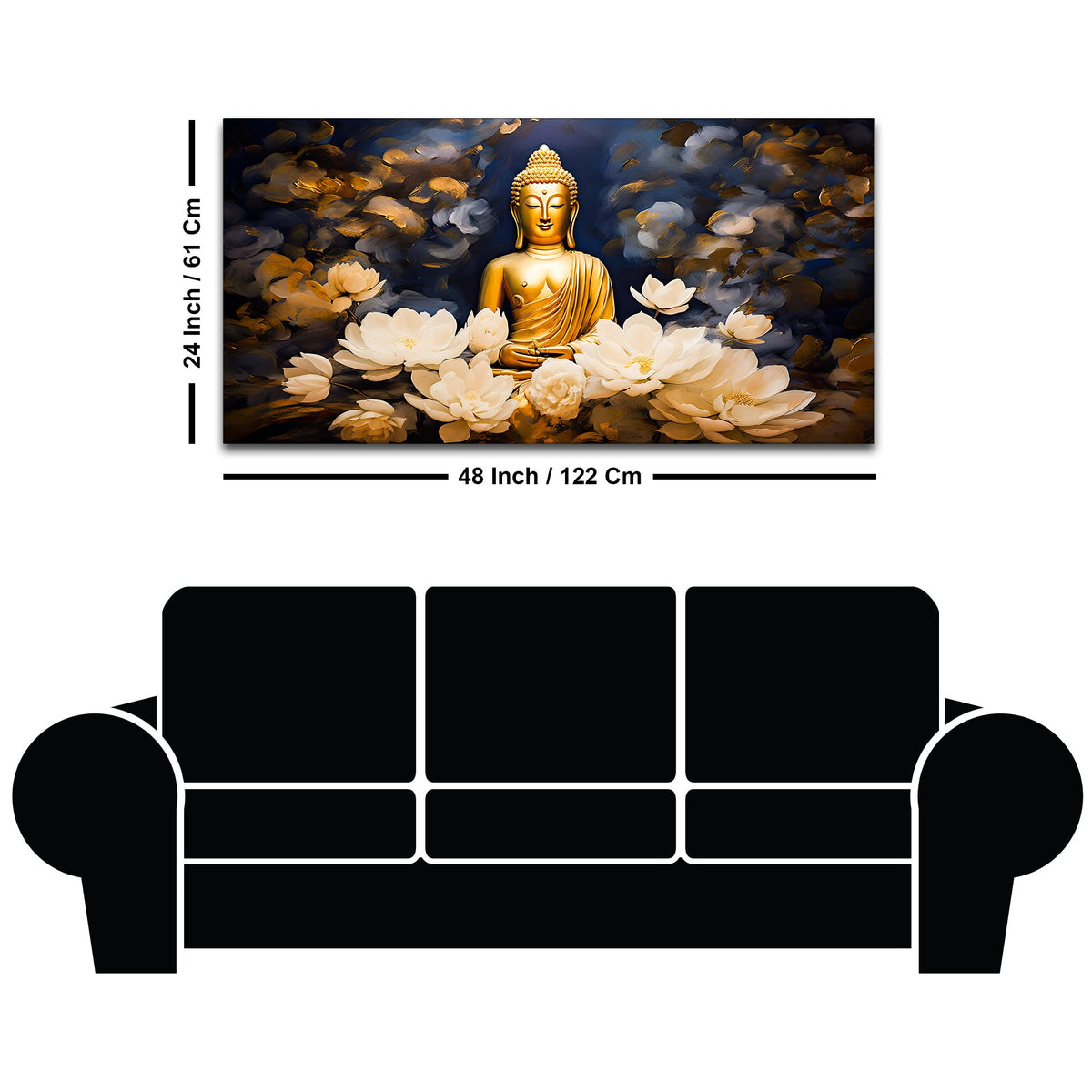 Luxury Buddha Meditation Wall Painting with White Lotus Art