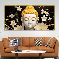 Luxury Buddha Wall Painting with Blooming Floral Background