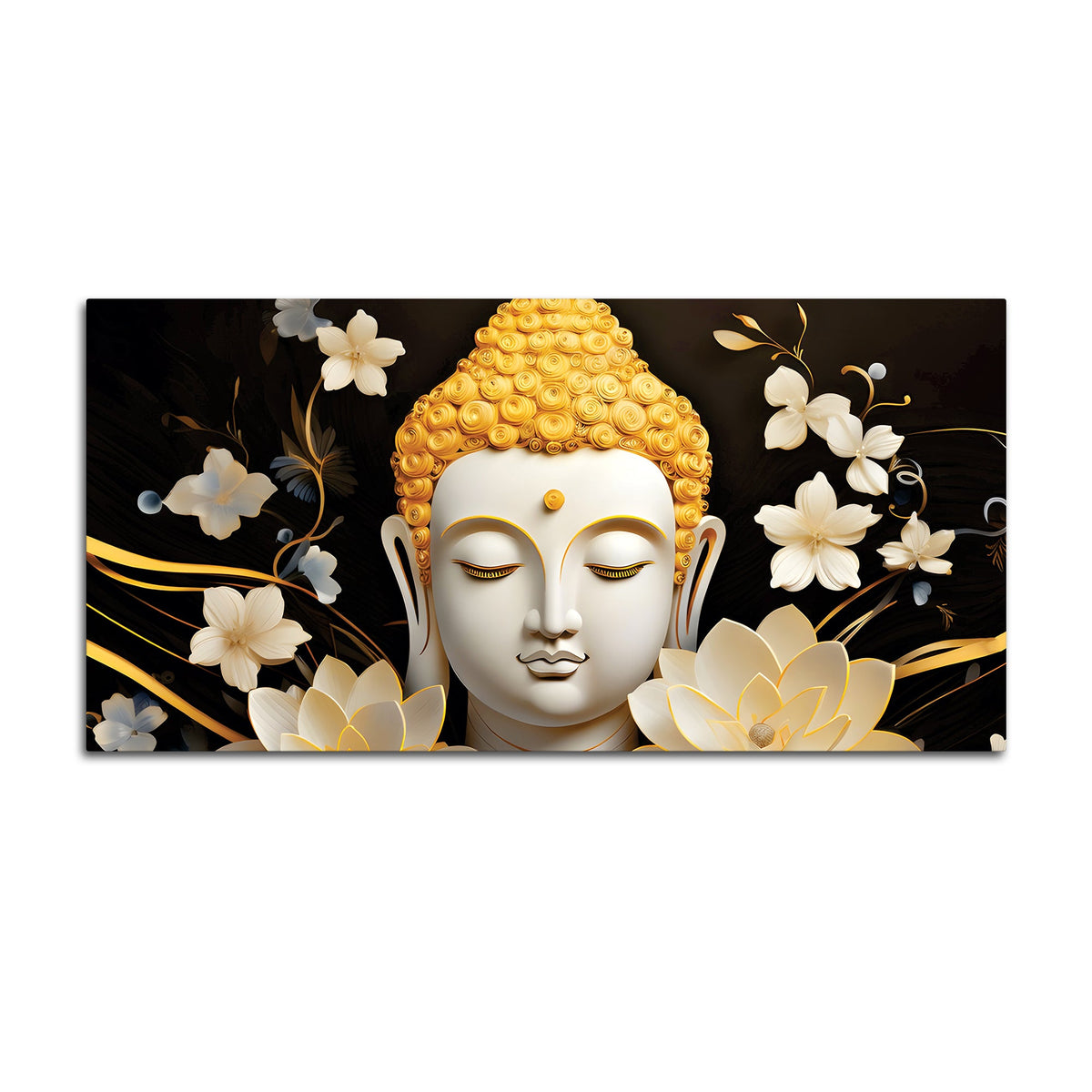 Luxury Buddha Wall Painting with Blooming Floral Background