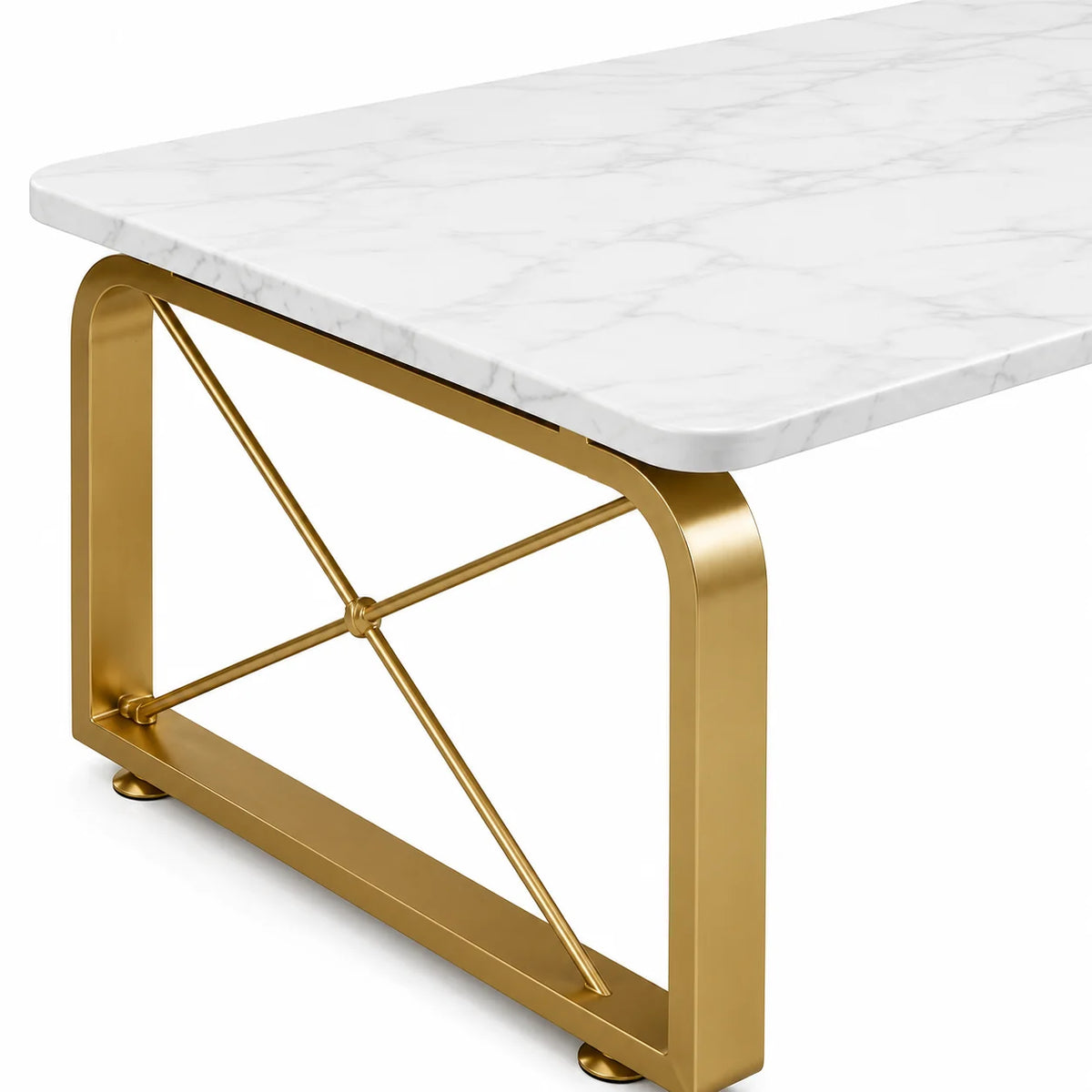 Luxury Center Table with White Marble Finish and Gold Frame