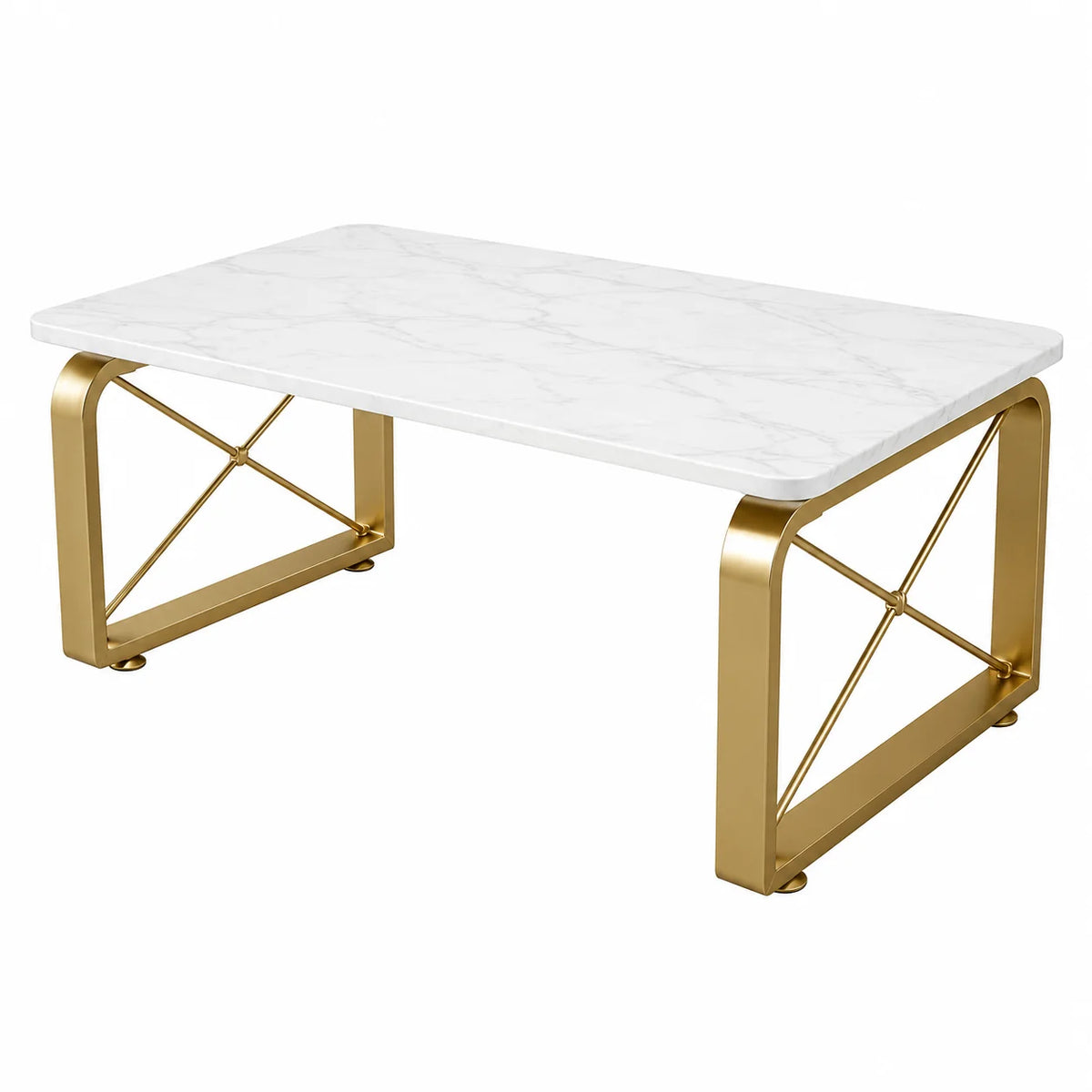 Luxury Center Table with White Marble Finish and Gold Frame