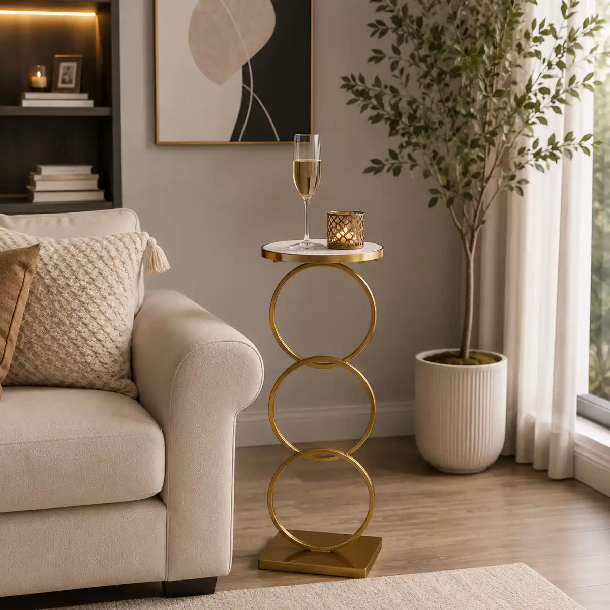 Luxury Circle Base Side Table with Elegant Marble Top Design