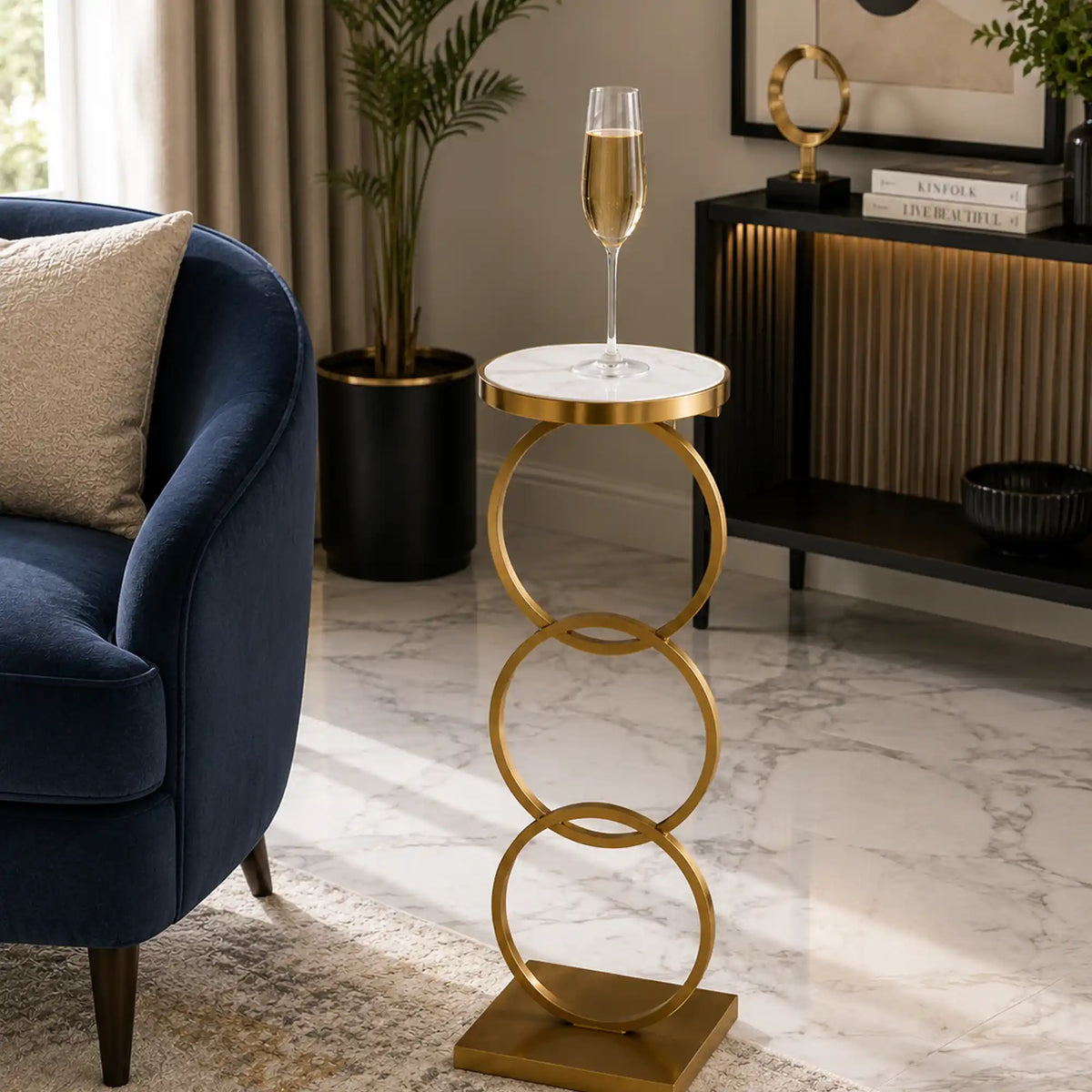 Luxury Circle Base Side Table with Elegant Marble Top Design