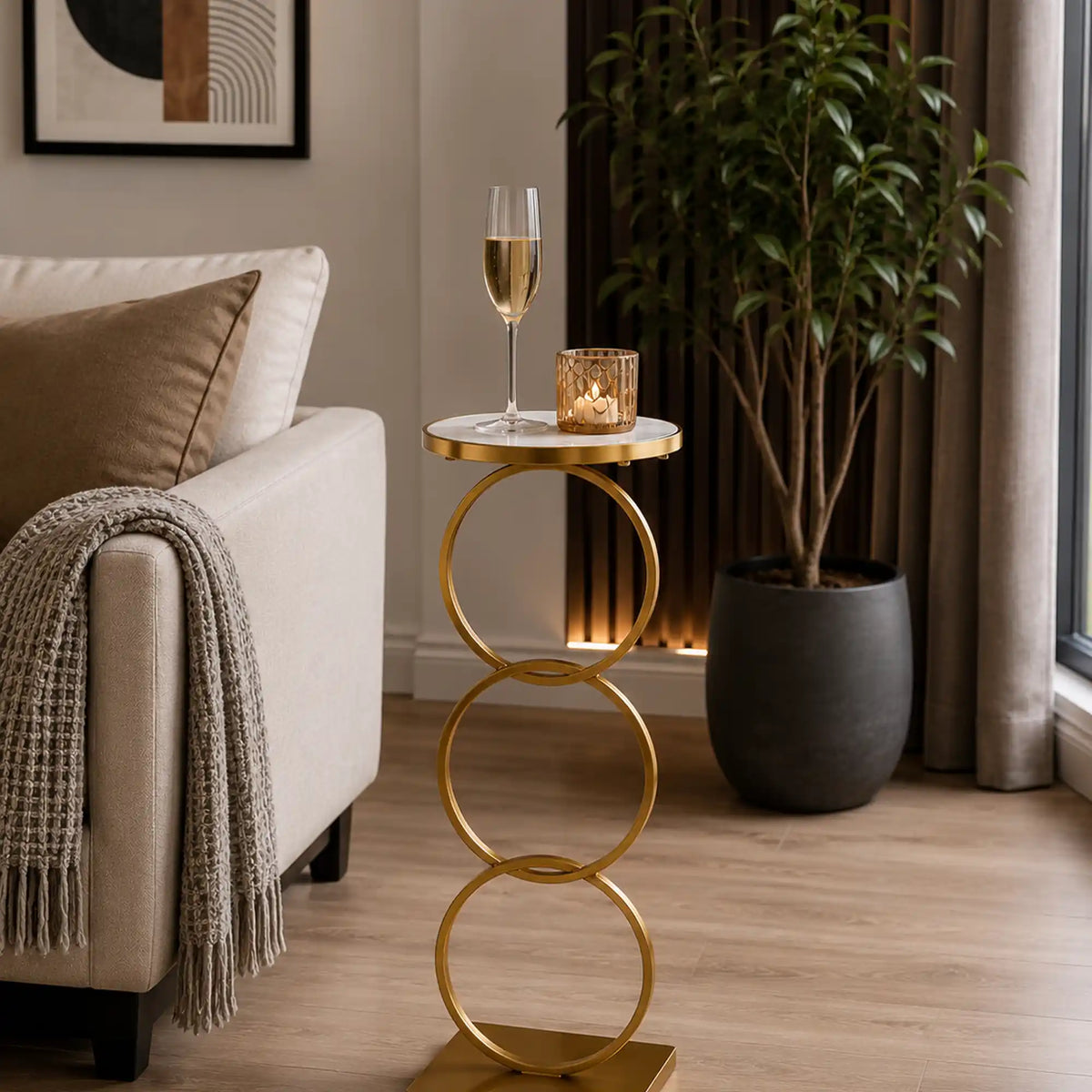 Luxury Circle Base Side Table with Elegant Marble Top Design