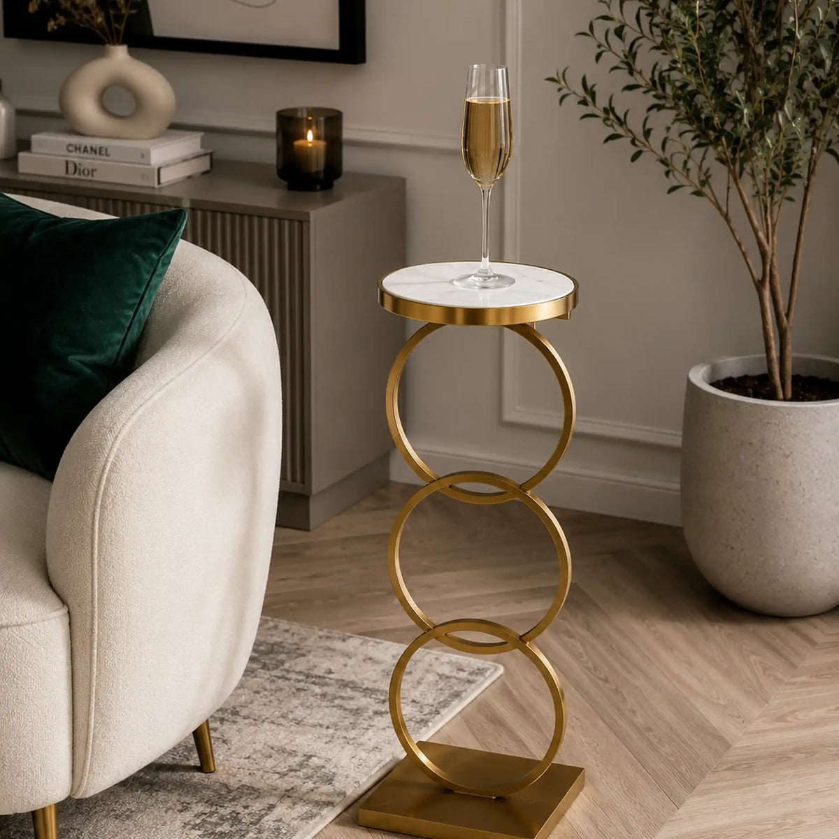 Luxury Circle Base Side Table with Elegant Marble Top Design
