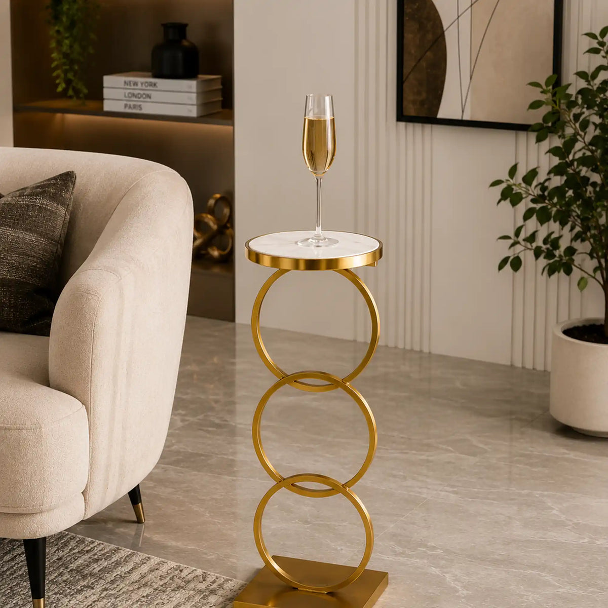 Luxury Circle Base Side Table with Elegant Marble Top Design