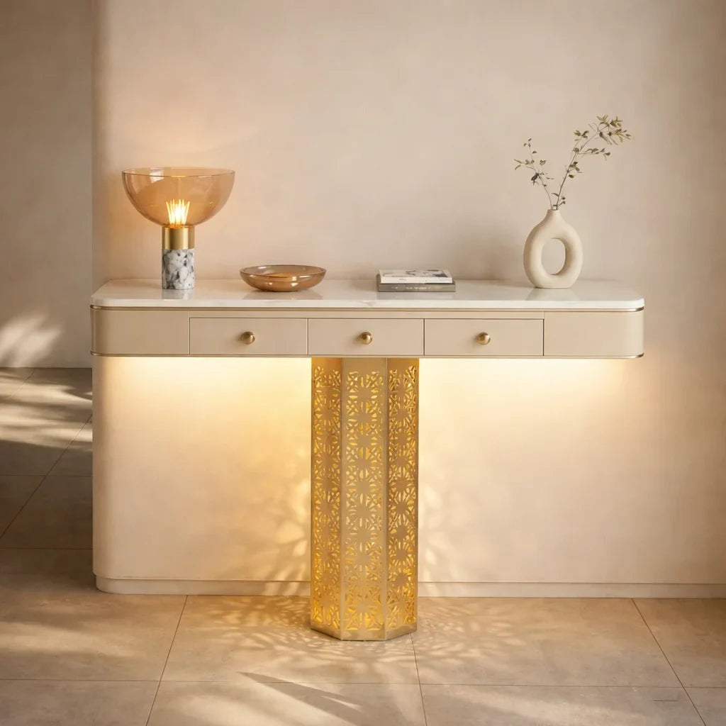Luxury Console Table with LED & Storage Drawers (SS 302)